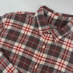 J.Crew Mens Plaid‎ Button Down Shirt Red Gray White Cotton Size M